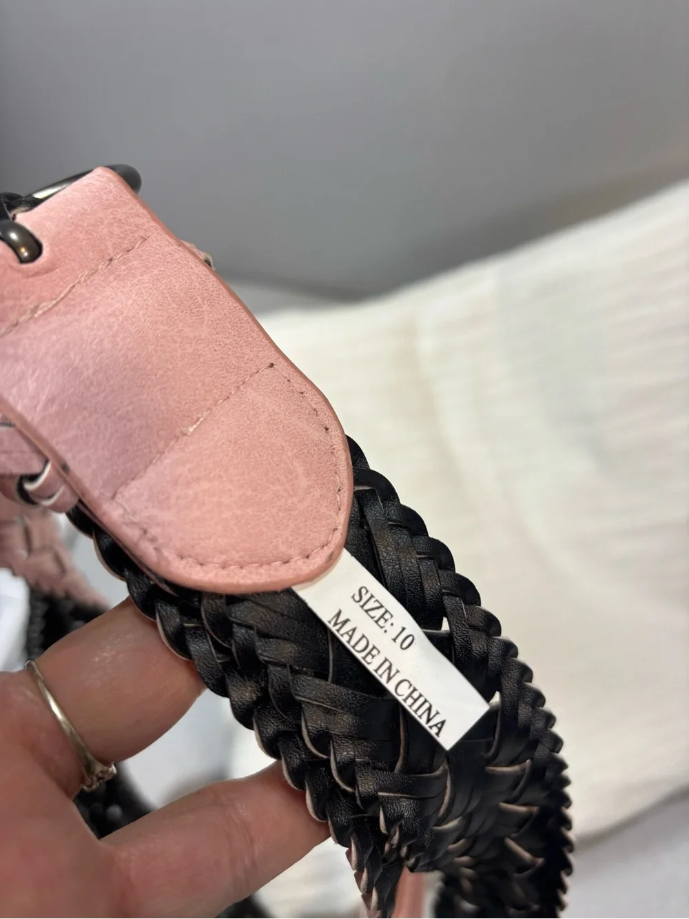 Woven Pink Women's Belt with Large Ring Buckle